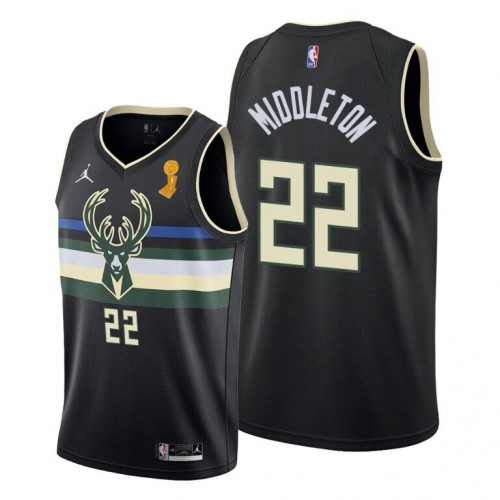 Milwaukee Milwaukee Bucks #22 Khris Middleton Youth 2021 NBA Finals Champions Swingman Statement Edition Jersey Black Youth->women nba jersey->Women Jersey