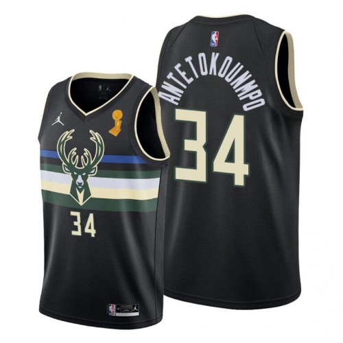 Milwaukee Milwaukee Bucks #34 Giannis Antetokounmpo Youth 2021 NBA Finals Champions Swingman Statement Edition Jersey Black Youth->women nba jersey->Women Jersey