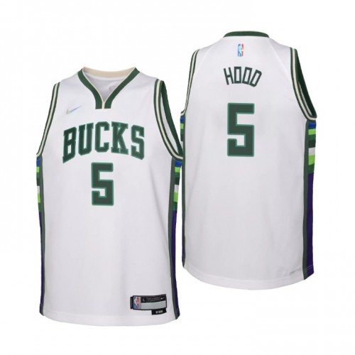 Milwaukee Milwaukee Bucks #5 Rodney Hood Youth Nike White 2021/22 Swingman Jersey – City Edition Youth->youth nba jersey->Youth Jersey