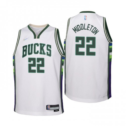 Milwaukee Milwaukee Bucks #22 Khris Middleton Youth Nike White 2021/22 Swingman Jersey – City Edition Youth->women nba jersey->Women Jersey