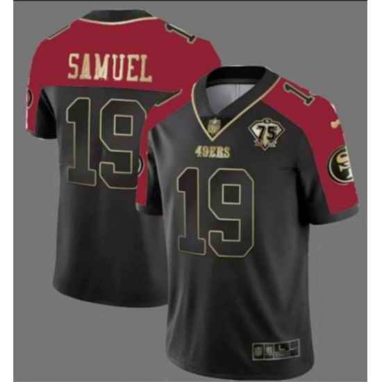 Men San Francisco 49ers #19 Deebo Samuel Balck Red With 75th Anniversary Patch Stitched Football Jersey->kansas city chiefs->NFL Jersey