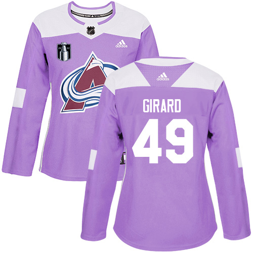 Adidas Colorado Avalanche #49 Samuel Girard Purple Women’s 2022 Stanley Cup Final Patch Authentic Fights Cancer Stitched NHL Jersey Womens->youth nhl jersey->Youth Jersey