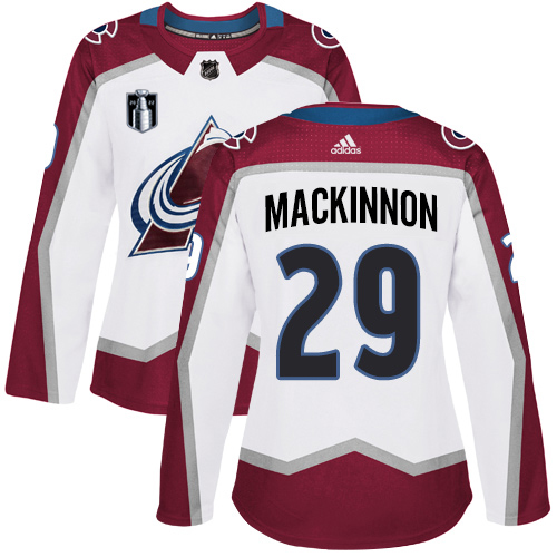 Adidas Colorado Avalanche #29 Nathan MacKinnon White Women’s 2022 Stanley Cup Final Patch Road Authentic Stitched NHL Jersey Womens->youth nhl jersey->Youth Jersey