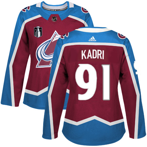 Adidas Colorado Avalanche #91 Nazem Kadri Burgundy Women’s 2022 Stanley Cup Final Patch Home Authentic Stitched NHL Jersey Womens->colorado avalanche->NHL Jersey