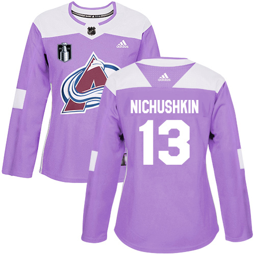 Adidas Colorado Avalanche #13 Valeri Nichushkin Purple Women’s 2022 Stanley Cup Final Patch Authentic Fights Cancer Stitched NHL Jersey Womens->youth nhl jersey->Youth Jersey