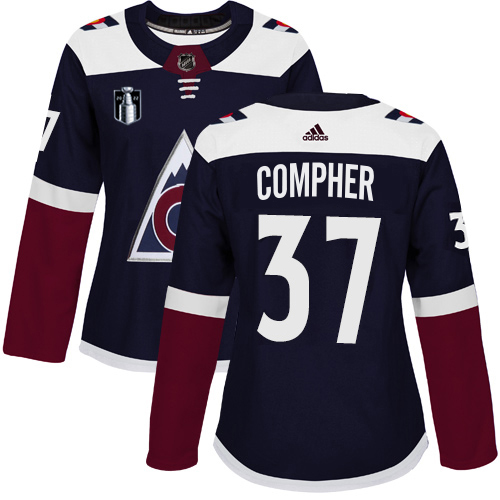 Adidas Colorado Avalanche #37 J.T. Compher Navy Women’s 2022 Stanley Cup Final Patch Alternate Authentic Stitched NHL Jersey Womens->youth nhl jersey->Youth Jersey