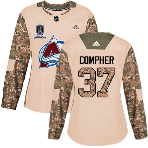 Adidas Colorado Avalanche #37 J.T. Compher Camo Authentic Women’s 2022 Stanley Cup Champions Veterans Day Stitched NHL Jersey Womens->youth nhl jersey->Youth Jersey