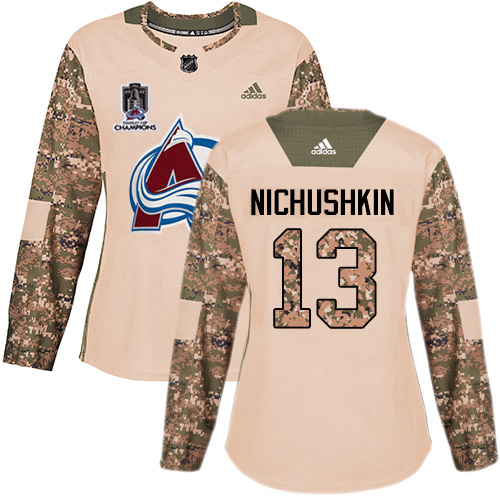 Adidas Colorado Avalanche #13 Valeri Nichushkin Camo Authentic Women’s 2022 Stanley Cup Champions Veterans Day Stitched NHL Jersey Womens->youth nhl jersey->Youth Jersey