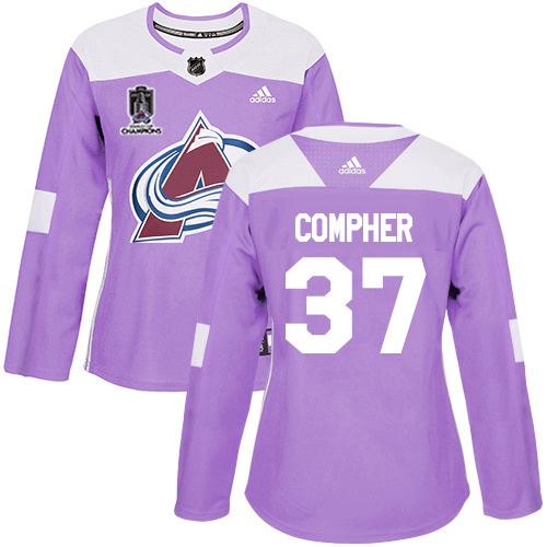 Adidas Colorado Avalanche #37 J.T. Compher Purple Women’s 2022 Stanley Cup Champions Authentic Fights Cancer Stitched NHL Jersey Womens->youth nhl jersey->Youth Jersey