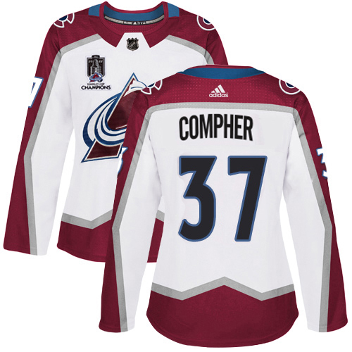 Adidas Colorado Avalanche #37 J.T. Compher White Women’s 2022 Stanley Cup Champions Road Authentic Stitched NHL Jersey Womens->youth nhl jersey->Youth Jersey