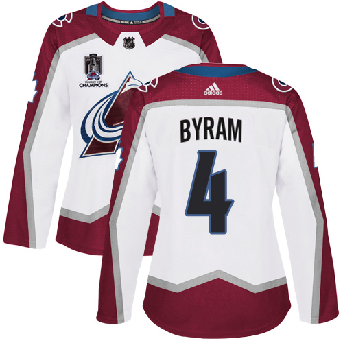 Adidas Colorado Avalanche #4 Bowen Byram White Women’s 2022 Stanley Cup Champions Road Authentic Stitched NHL Jersey Womens->youth nhl jersey->Youth Jersey