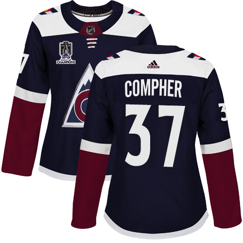 Adidas Colorado Avalanche #37 J.T. Compher Navy Women’s 2022 Stanley Cup Champions Alternate Authentic Stitched NHL Jersey Womens->youth nhl jersey->Youth Jersey