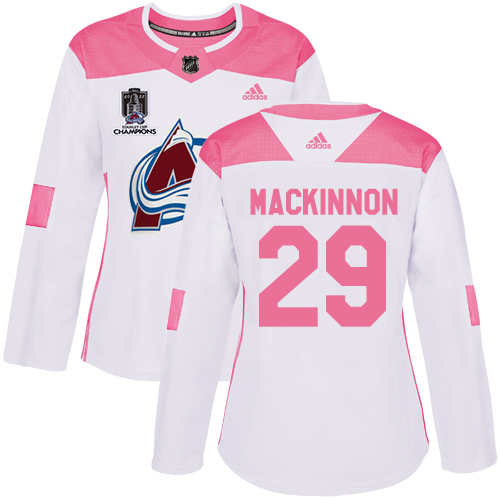 Adidas Colorado Avalanche #29 Nathan MacKinnon White/Pink 2022 Stanley Cup Champions Authentic Fashion Women’s Stitched NHL Jersey Womens->youth nhl jersey->Youth Jersey