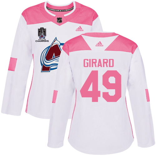 Adidas Colorado Avalanche #49 Samuel Girard White/Pink 2022 Stanley Cup Champions Authentic Fashion Women’s Stitched NHL Jersey Womens->youth nhl jersey->Youth Jersey