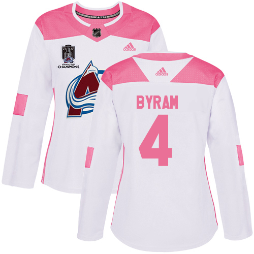 Adidas Colorado Avalanche #4 Bowen Byram White/Pink 2022 Stanley Cup Champions Authentic Fashion Women’s Stitched NHL Jersey Womens->youth nhl jersey->Youth Jersey