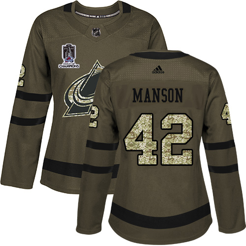 Adidas Colorado Avalanche #42 Josh Manson Green Women’s 2022 Stanley Cup Champions Salute To Service Stitched NHL Jersey Womens->youth nhl jersey->Youth Jersey