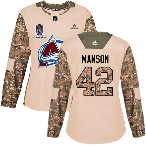 Adidas Colorado Avalanche #42 Josh Manson Camo Authentic Women’s 2022 Stanley Cup Champions Veterans Day Stitched NHL Jersey Womens->youth nhl jersey->Youth Jersey