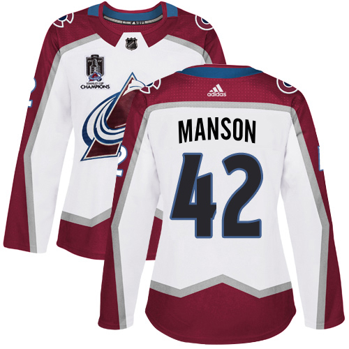 Adidas Colorado Avalanche #42 Josh Manson White Women’s 2022 Stanley Cup Champions Road Authentic Stitched NHL Jersey Womens->youth nhl jersey->Youth Jersey