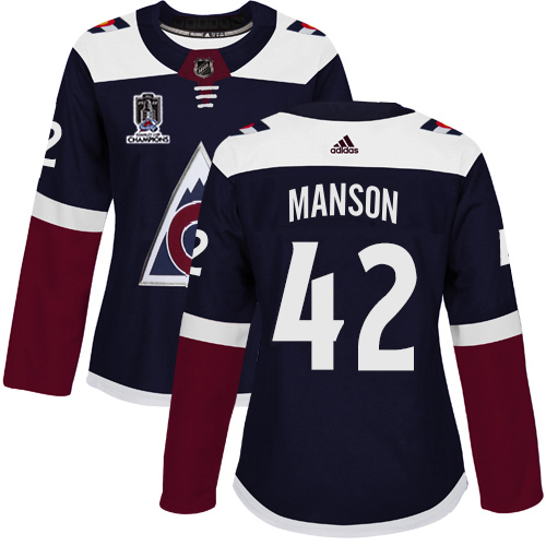 Adidas Colorado Avalanche #42 Josh Manson Navy Women’s 2022 Stanley Cup Champions Alternate Authentic Stitched NHL Jersey Womens->colorado avalanche->NHL Jersey