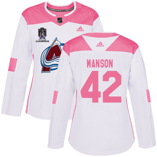 Adidas Colorado Avalanche #42 Josh Manson White/Pink 2022 Stanley Cup Champions Authentic Fashion Women’s Stitched NHL Jersey Womens->youth nhl jersey->Youth Jersey