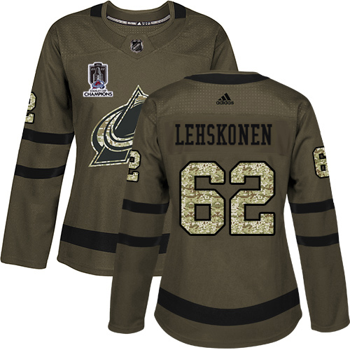 Adidas Colorado Avalanche #62 Artturi Lehkonen Green Women’s 2022 Stanley Cup Champions Salute To Service Stitched NHL Jersey Womens->colorado avalanche->NHL Jersey