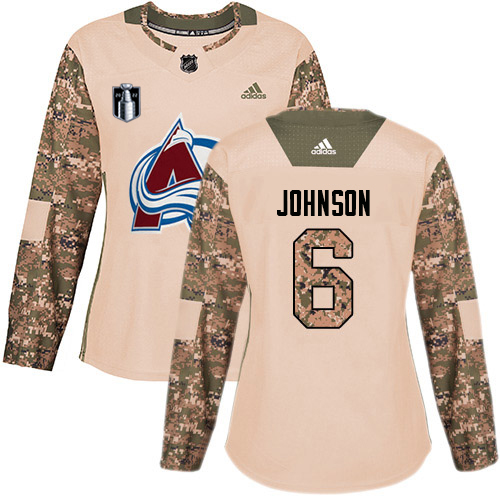 Adidas Colorado Avalanche #6 Erik Johnson Camo Women’s 2022 Stanley Cup Final Patch Authentic Veterans Day Stitched NHL Jersey Womens->youth nhl jersey->Youth Jersey