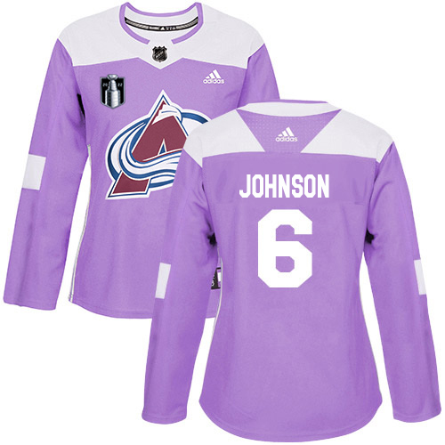 Adidas Colorado Avalanche #6 Erik Johnson Purple Women’s 2022 Stanley Cup Final Patch Authentic Fights Cancer Stitched NHL Jersey Womens->youth nhl jersey->Youth Jersey