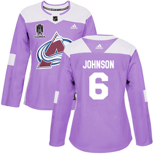 Adidas Colorado Avalanche #6 Erik Johnson Purple Women’s 2022 Stanley Cup Champions Authentic Fights Cancer Stitched NHL Jersey Womens->youth nhl jersey->Youth Jersey