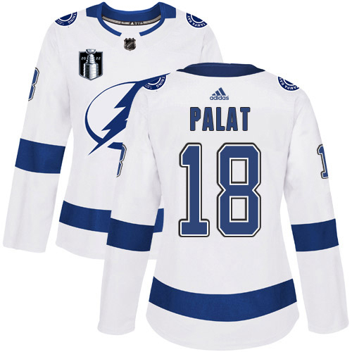 Adidas Tampa Bay Lightning #18 Ondrej Palat White 2022 Stanley Cup Final Patch Women’s Road Authentic NHL Stanley Cup Final Patch Jersey Womens->tampa bay lightning->NHL Jersey
