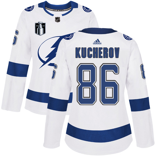 Adidas Tampa Bay Lightning #86 Nikita Kucherov White 2022 Stanley Cup Final Patch Women’s Road Authentic NHL Stanley Cup Final Patch Jersey Womens->women nhl jersey->Women Jersey