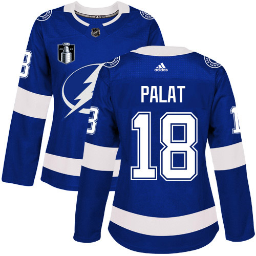 Adidas Tampa Bay Lightning #18 Ondrej Palat Blue 2022 Stanley Cup Final Patch Women’s Home Authentic Stitched NHL Jersey Womens->youth nhl jersey->Youth Jersey