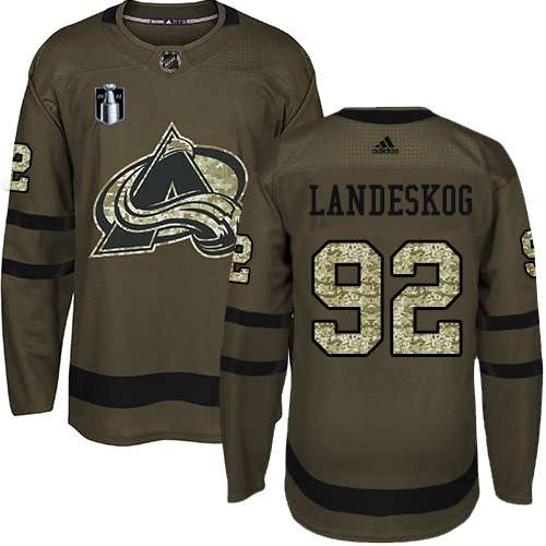 Adidas Colorado Avalanche #92 Gabriel Landeskog Green Youth 2022 Stanley Cup Final Patch Salute to Service Stitched NHL Jersey Youth->women nhl jersey->Women Jersey