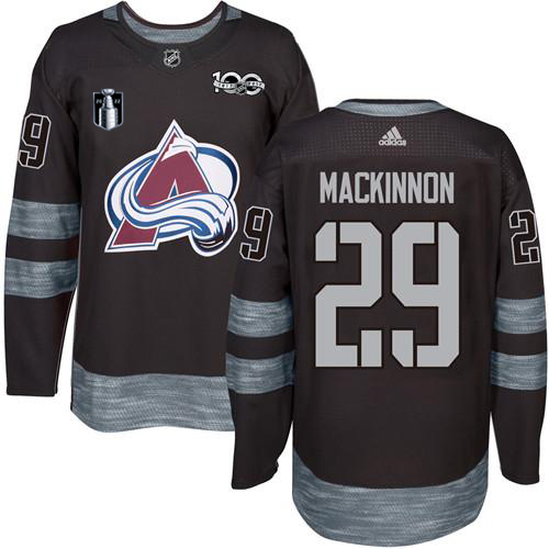 Adidas Colorado Avalanche #29 Nathan MacKinnon Black Youth 2022 Stanley Cup Final Patch 100th Anniversary Stitched NHL Jersey Youth->youth nhl jersey->Youth Jersey