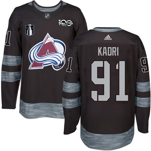 Adidas Colorado Avalanche #91 Nazem Kadri Black Youth 2022 Stanley Cup Final Patch 100th Anniversary Stitched NHL Jersey Youth->colorado avalanche->NHL Jersey