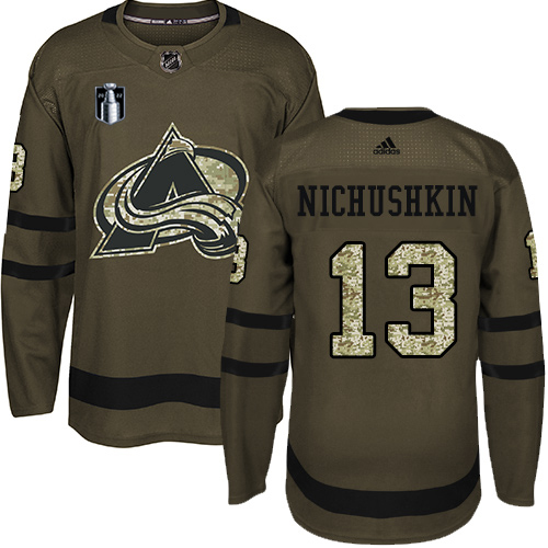 Adidas Colorado Avalanche #13 Valeri Nichushkin Green Youth 2022 Stanley Cup Final Patch Salute to Service Stitched NHL Jersey Youth->youth nhl jersey->Youth Jersey