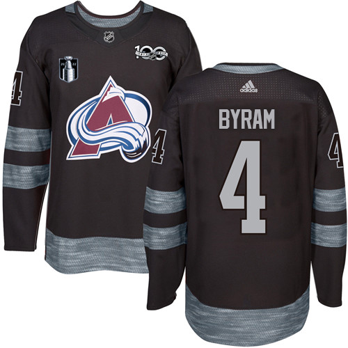 Adidas Colorado Avalanche #4 Bowen Byram Black Youth 2022 Stanley Cup Final Patch 100th Anniversary Stitched NHL Jersey Youth->youth nhl jersey->Youth Jersey