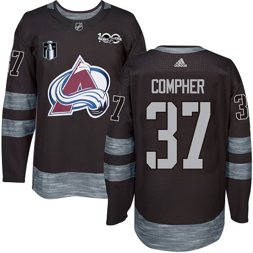 Adidas Colorado Avalanche #37 J.T. Compher Black Youth 2022 Stanley Cup Final Patch 100th Anniversary Stitched NHL Jersey Youth->youth nhl jersey->Youth Jersey