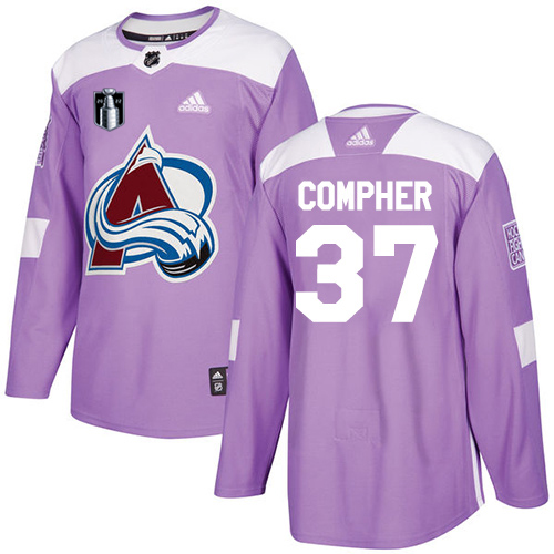 Adidas Colorado Avalanche #37 J.T. Compher Purple Youth 2022 Stanley Cup Final Patch Authentic Fights Cancer Stitched NHL Jersey Youth->youth nhl jersey->Youth Jersey