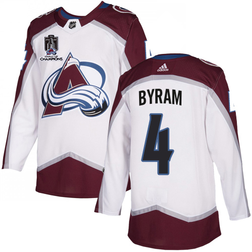 Adidas Colorado Avalanche #4 Bowen Byram White Youth 2022 Stanley Cup Champions Road Authentic Stitched NHL Jersey Youth->youth nhl jersey->Youth Jersey
