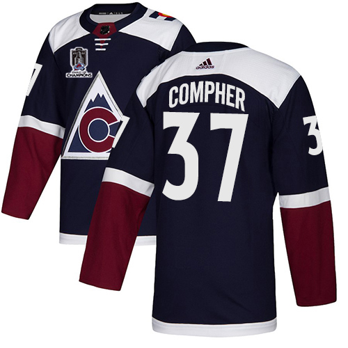 Adidas Colorado Avalanche #37 J.T. Compher Navy Youth 2022 Stanley Cup Champions Alternate Authentic Stitched NHL Jersey Youth->youth nhl jersey->Youth Jersey