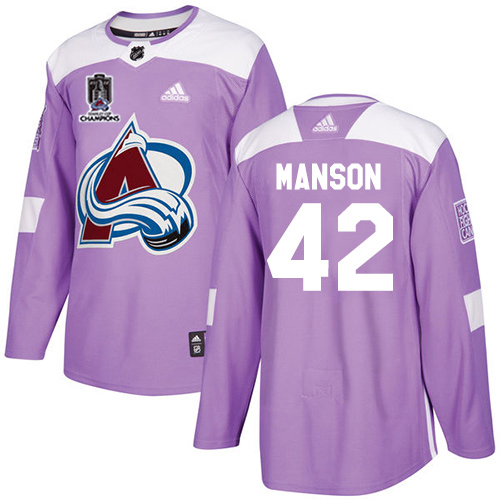 Adidas Colorado Avalanche #42 Josh Manson Purple Youth 2022 Stanley Cup Champions Authentic Fights Cancer Stitched NHL Jersey Youth->youth nhl jersey->Youth Jersey
