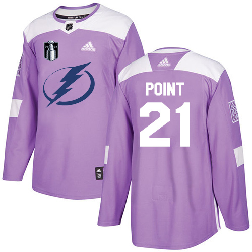 Adidas Tampa Bay Lightning #21 Brayden Point Purple Authentic 2022 Stanley Cup Final Patch Youth Fights Cancer Stitched NHL Jersey Youth->youth nhl jersey->Youth Jersey