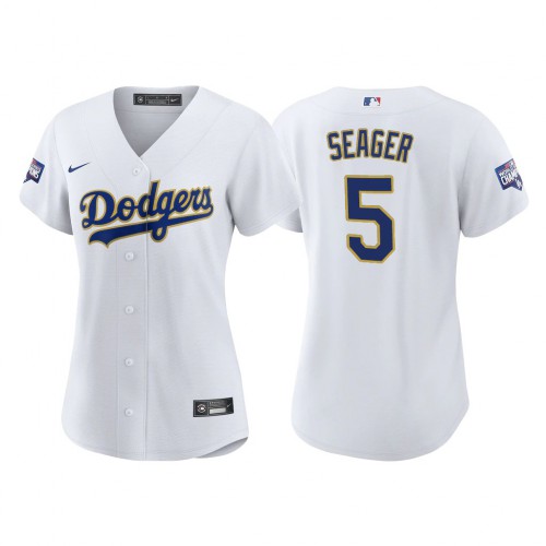Los Angeles Los Angeles Dodgers #5 Corey Seager Women’s Nike 2021 Gold Program World Series Champions MLB Jersey Whtie Womens->los angeles dodgers->MLB Jersey
