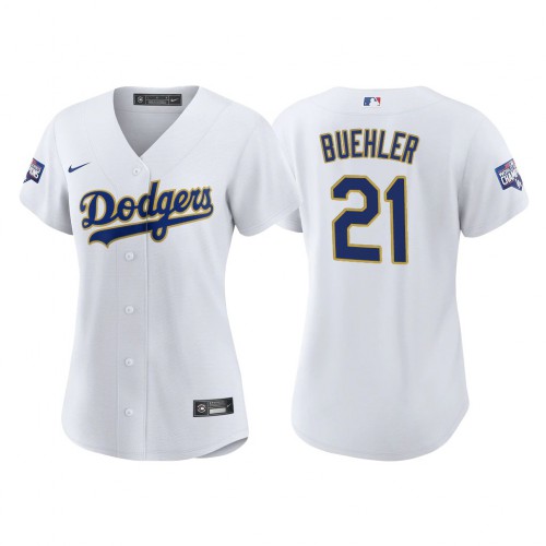 Los Angeles Los Angeles Dodgers #21 Walker Buehler Women’s Nike 2021 Gold Program World Series Champions MLB Jersey Whtie Womens->youth mlb jersey->Youth Jersey