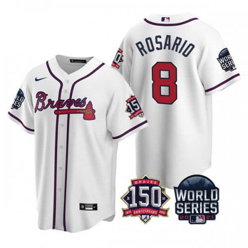 Atlanta Atlanta Braves #8 Eddie Rosario Nike 150th Anniversary 2021 World Series Youth MLB Jersey – White Youth->atlanta braves->MLB Jersey