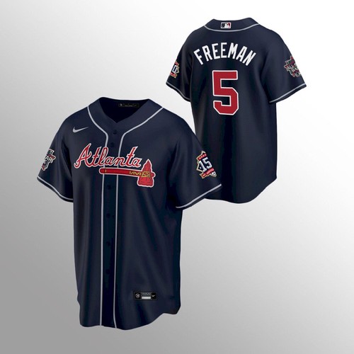 Atlanta Atlanta Braves #5 Freddie Freeman Nike 150th Anniversary 2021 World Series Youth MLB Jersey – Navy Youth->atlanta braves->MLB Jersey