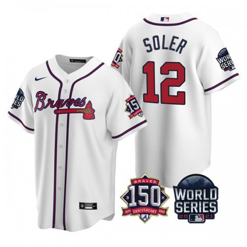 Atlanta Atlanta Braves #12 Jorge Soler Nike 150th Anniversary 2021 World Series Youth MLB Jersey – White Youth->atlanta braves->MLB Jersey