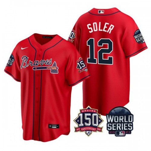 Atlanta Atlanta Braves #12 Jorge Soler Nike 150th Anniversary 2021 World Series Youth MLB Jersey – Red Youth->atlanta braves->MLB Jersey
