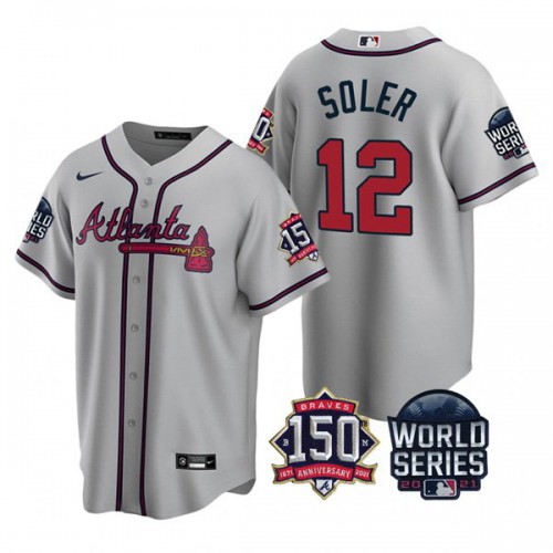 Atlanta Atlanta Braves #12 Jorge Soler Nike 150th Anniversary 2021 World Series Youth MLB Jersey – Grey Youth->atlanta braves->MLB Jersey