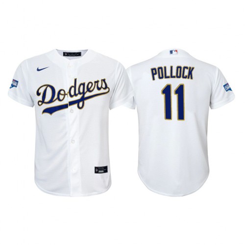 Los Angeles Los Angeles Dodgers #11 A.J. Pollock Youth Nike 2021 Gold Program World Series Champions MLB Jersey Whtie Youth->youth mlb jersey->Youth Jersey